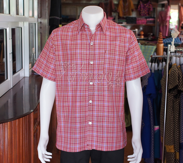เสื้อเชิ้ตผ้าฝ้ายทอลายสก็อต ไม่อัดผ้ากาว ไซส์ M