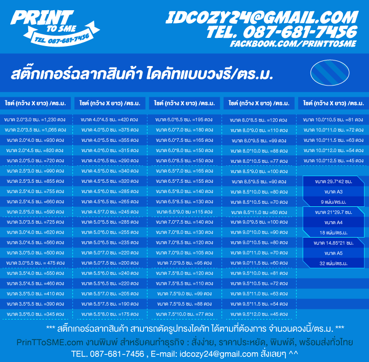 สติ๊กเกอร์ฉลากสินค้า แบบวงรี ไดคัท/ตร.ม. By PrintToSME.com