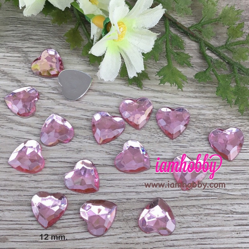 พลอยตกแต่งรูปหัวใจสีชมพูอ่อน 12 มิล (แพ็คละ 30 ชิ้น)