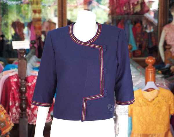 เสื้อผ้าฝ้ายสุโขทัย แต่งเดินไหม สีกรมท่า ไซส์ S