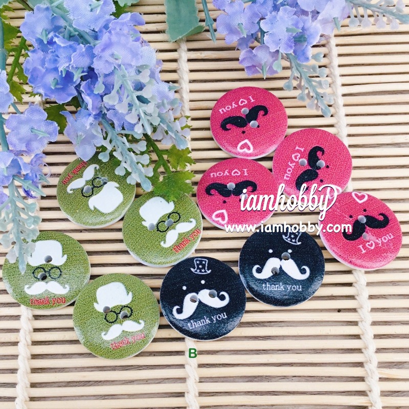 กระดุมไม้สีสวยๆ 25 มิล คละลาย (แพ็คละ 20 ชิ้น) เลือกได้ 3 Set