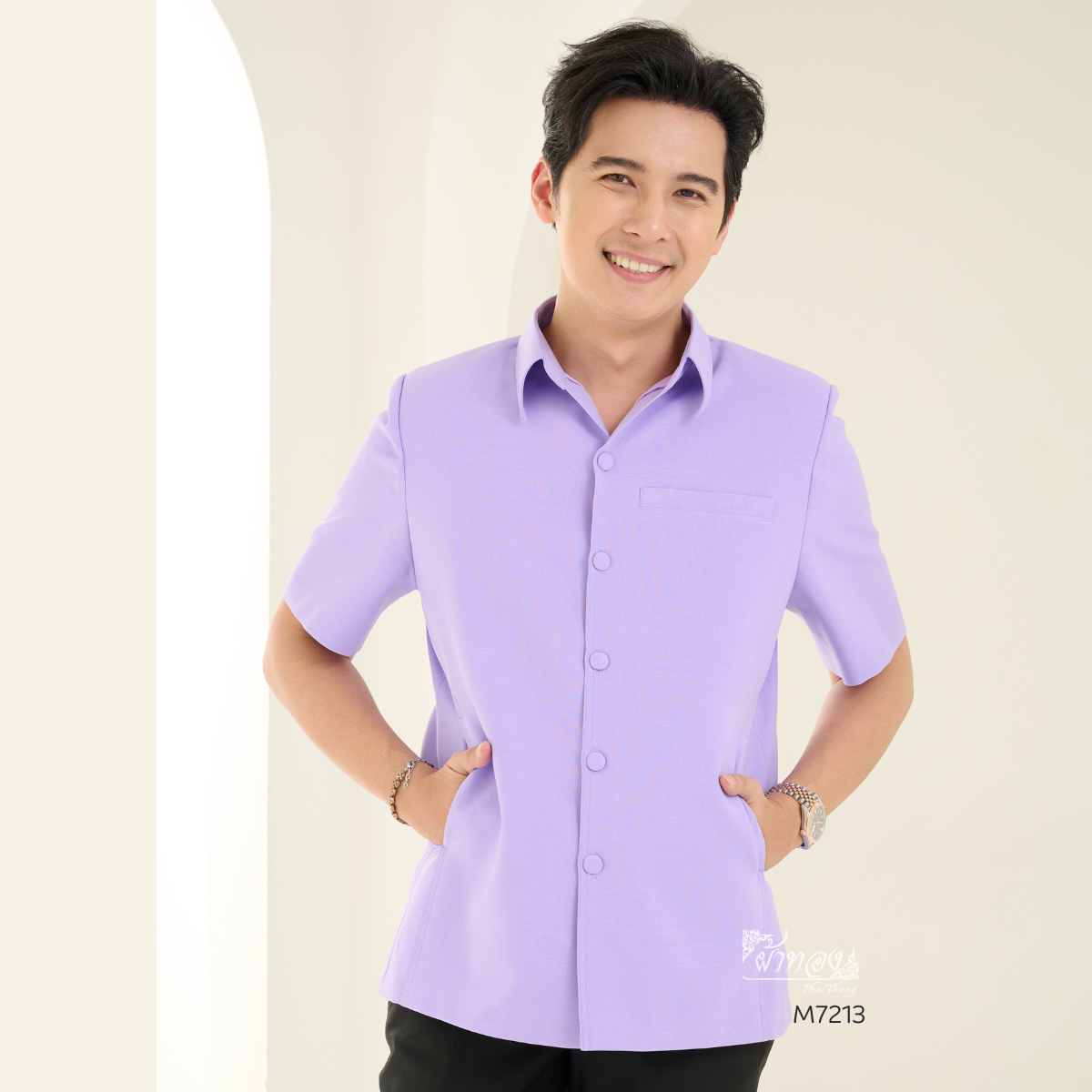 เสื้อผ้าฝ้ายแพรเงิน สีม่วง ไซส์ L