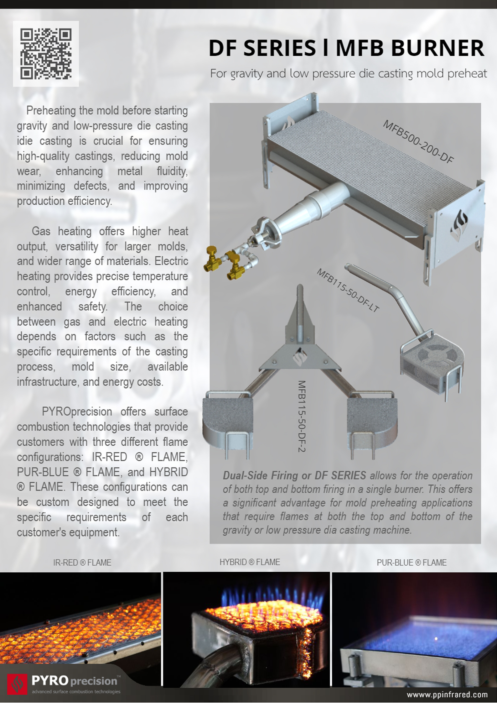 DF Series x MFB Gas Burner l หัวเตาอินฟาเรดแก๊สเปลวไฟสองหน้า - สำหรับอุ่นร้อนโมลด์การหล่ออลูมิเนียม