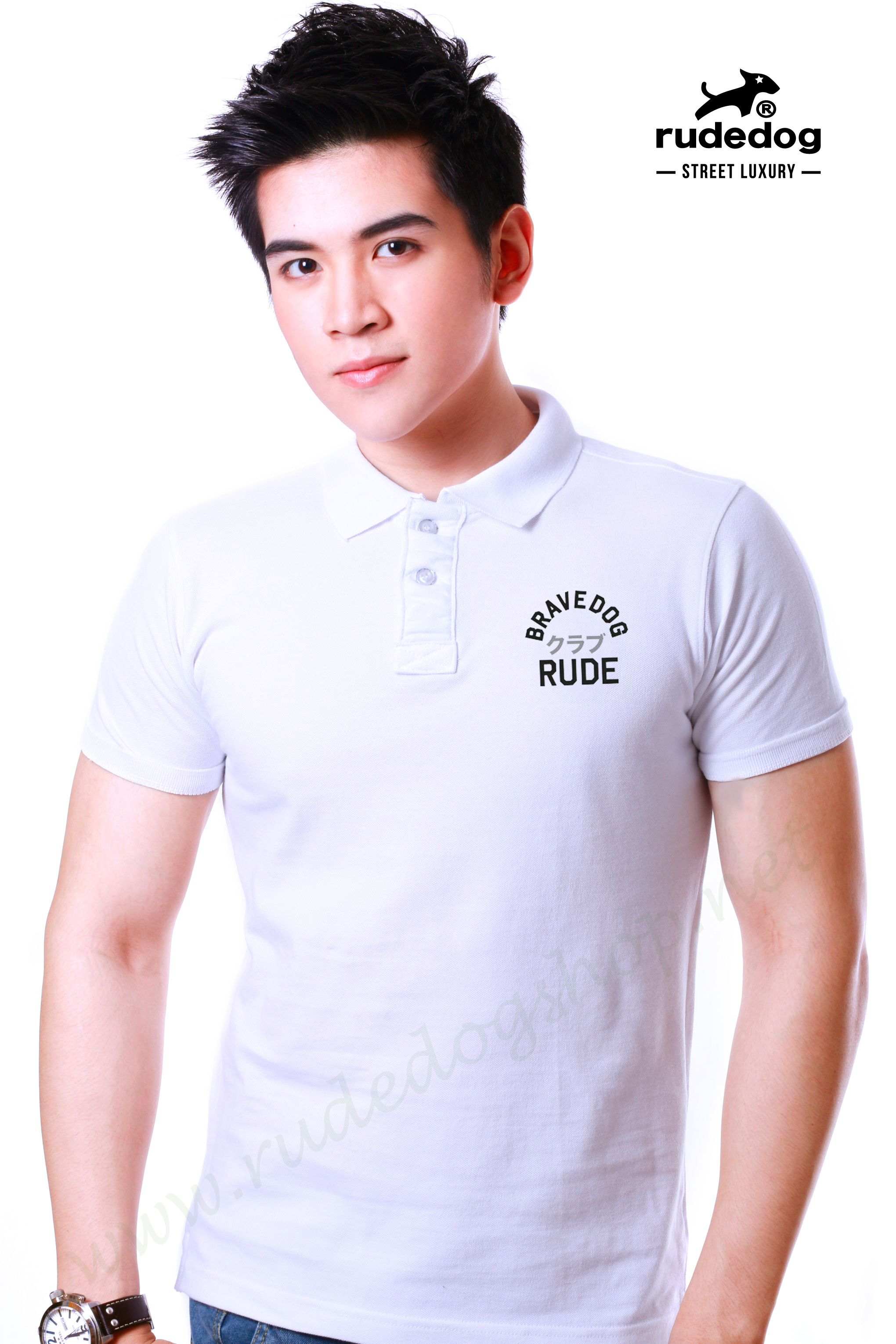 เสื้อโปโล rudedog รุ่น Brave Dog สี White (ขาว)