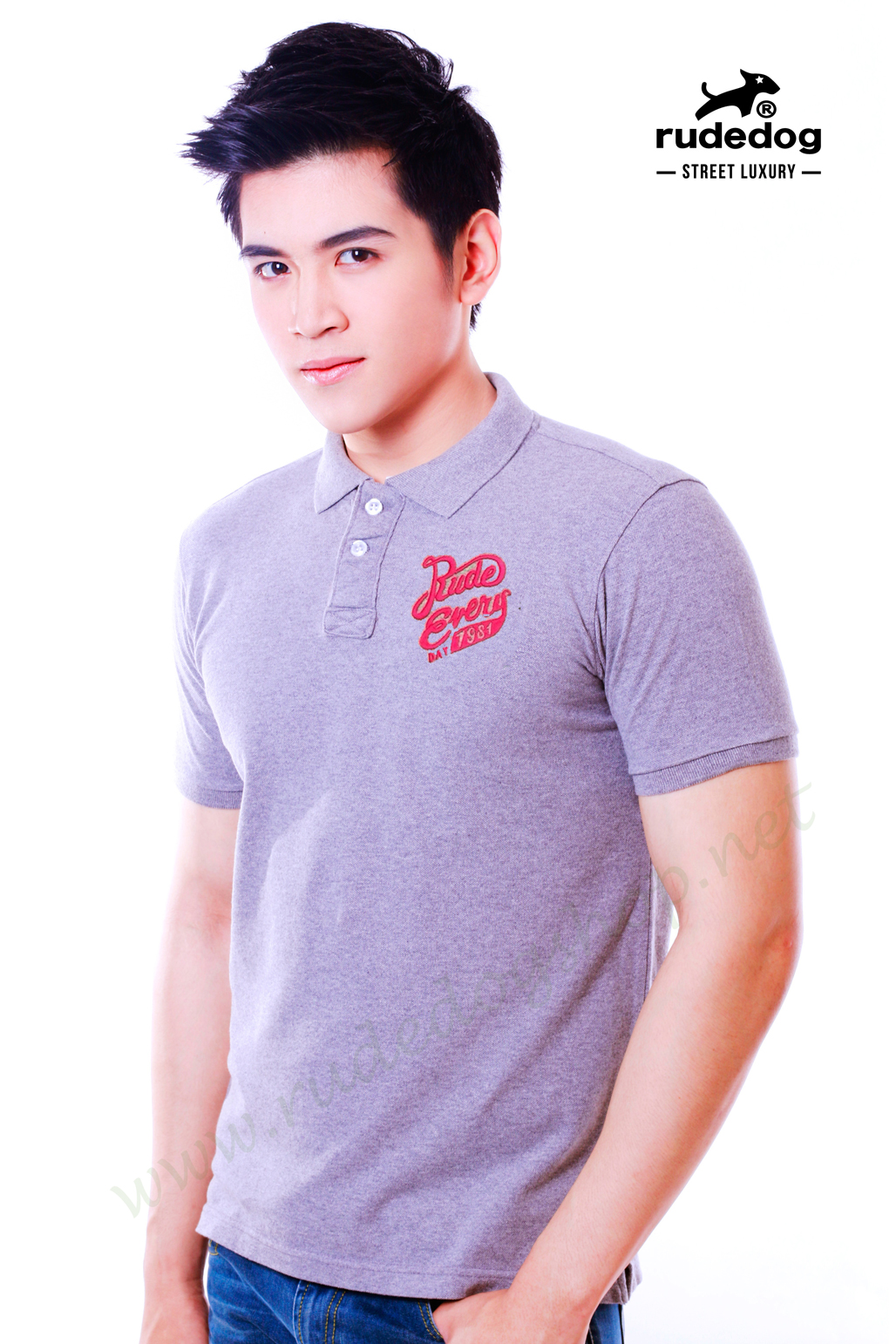 เสื้อโปโล rudedog รุ่น Rude Everyday สีเทาอ่อน (Top-die)