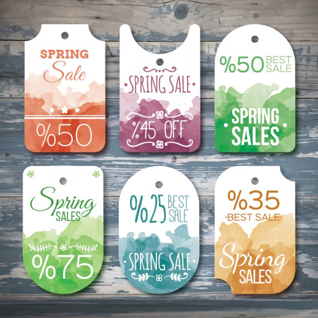 ป้ายสินค้า Hang Tag ป้ายกระดาษ สไตล์การออกแบบดีไซน์แบบใช้สีหวานๆดูสวยงามหรูหรา ป้ายสินค้าไว้สำหรับประชาสัมพันธ์แก่ลูกค้าเกี่ยวกับช่วงลดราคาสินค้าเป็นพิเศษ // ตัวอย่างดีไซน์ ป้ายสินค้า Hang Tag ป้ายกระดาษ