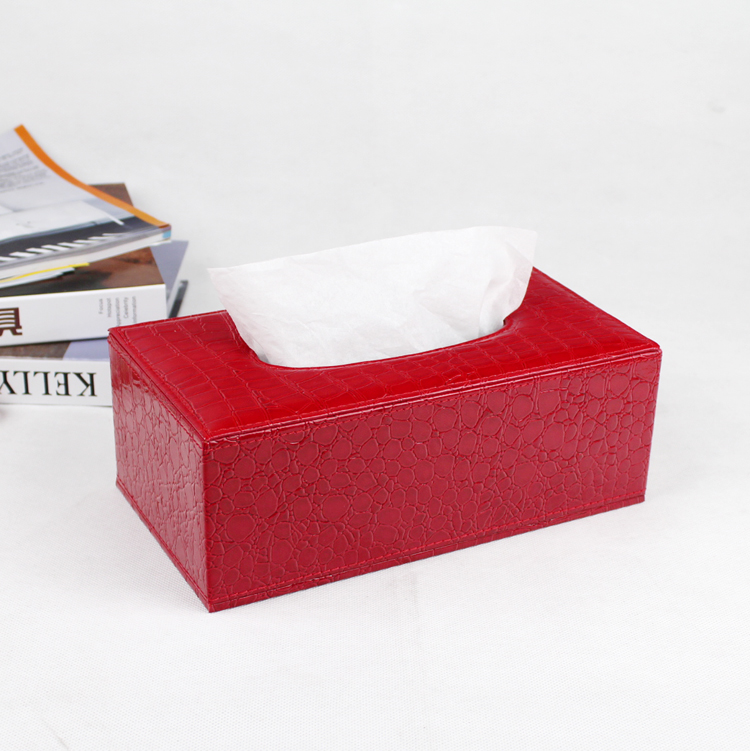 กล่องทิชชู่ ลายหนังจระเข้ สีแดง ขนาด 25.5cm x 14cm x 9.5cm