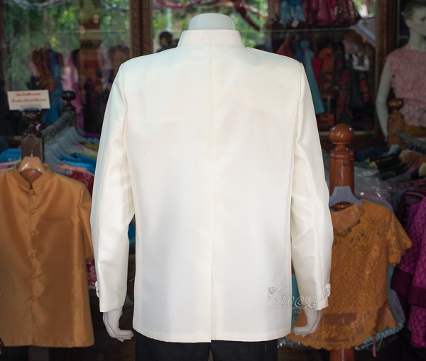 เสื้อผ้าไหมแพรทองคอพระราชทานแขนยาว สีขาวงาช้าง ไซส์ 2XL