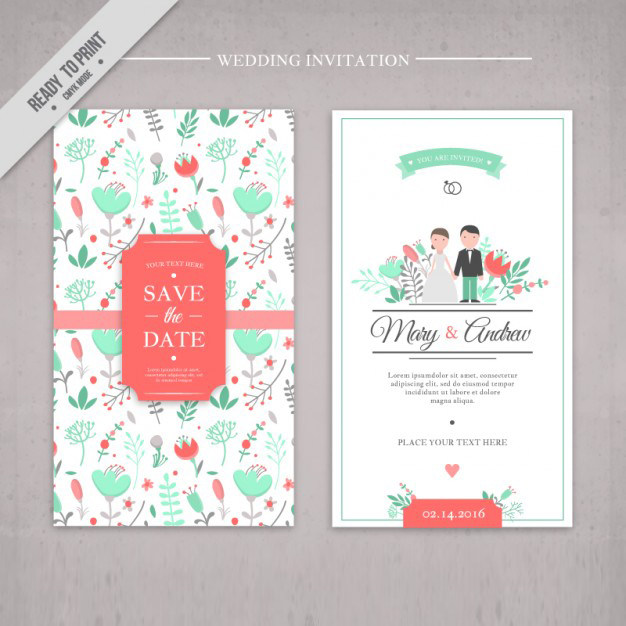 การ์ดแต่งงาน Wedding card สไตล์การออกแบบดีไซน์โดยใช้สีสันหลากหลายมาตกแต่งและนำการ์ตูนบ่าวสาวมาวางไว้อย่างมีเอกลักษณ์ การ์ดงานแต่ง ไว้สำหรับ เรียนเชิญแขกผู้มีเกียรติเข้ามาร่วมงานแต่งงาน // ตัวอย่างดีไซน์ การ์ดแต่งงาน การ์ดเชิญ การ์ดสวยๆ