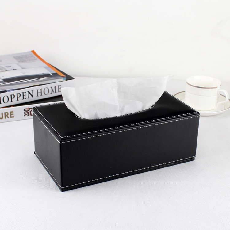 กล่องทิชชู่ กล่องหนัง ใส่กระดาษทิชชู่ สีดำ ขนาด 25.5cm x 14cm x 9.5cm
