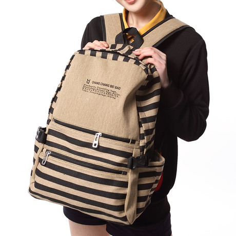 กระเป๋าเป้ backpack แฟชั้นเกาหลี ญี่ปุ่น อังกฤษ สี Black stripe สำหรับวัยรุ่น วัยทำงาน