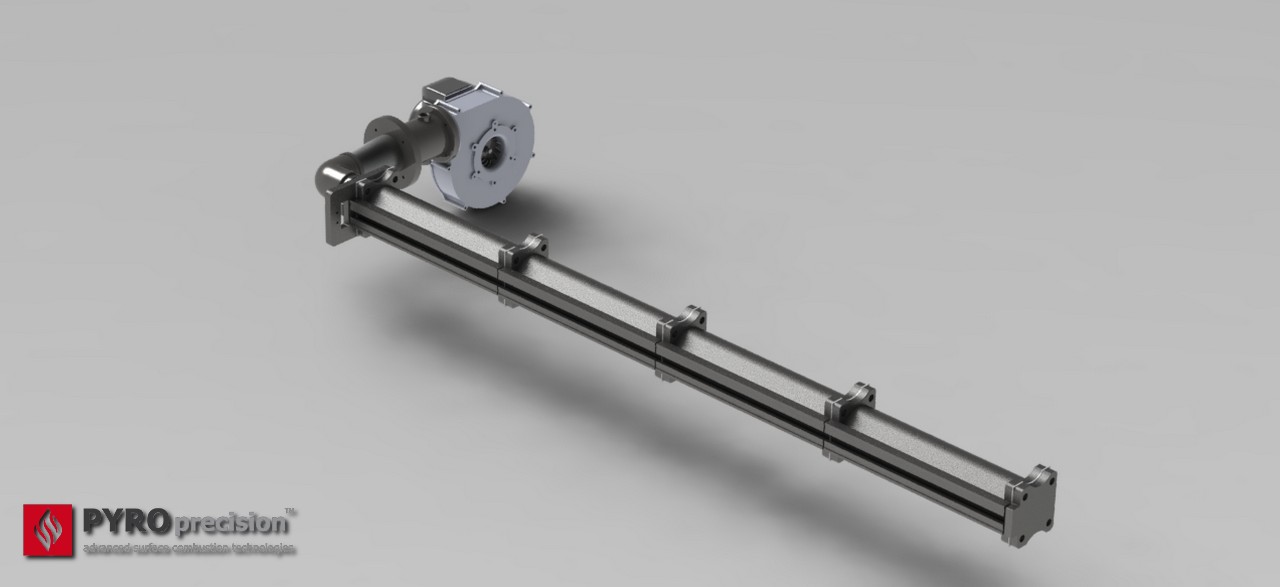 หัวเตาแก๊ส ตรงยาว LD305-PMX-4 Linear Gas Burner (Premix) ความยาวโมดูล1.2ม กำลัง 90-270 กิโลวัตต์ เครื่องอบแห้งแบบถังหมุน (Rotary Dryer)