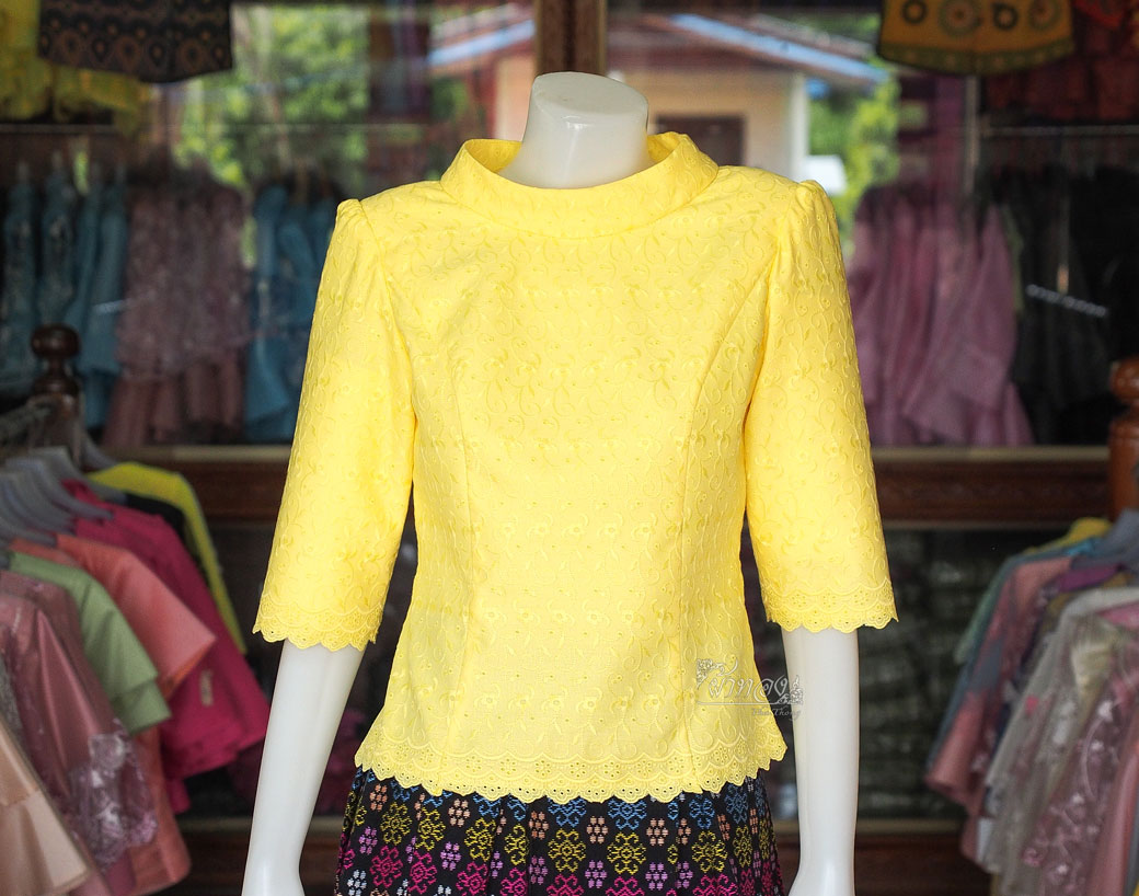 เสื้อผ้าลูกไม้คอตต้อน สีเหลือง ไซส์ S