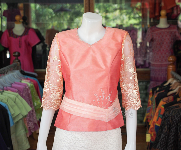 เสื้อผ้าไหมแพรทอง สีส้ม ไซส์ 3XL
