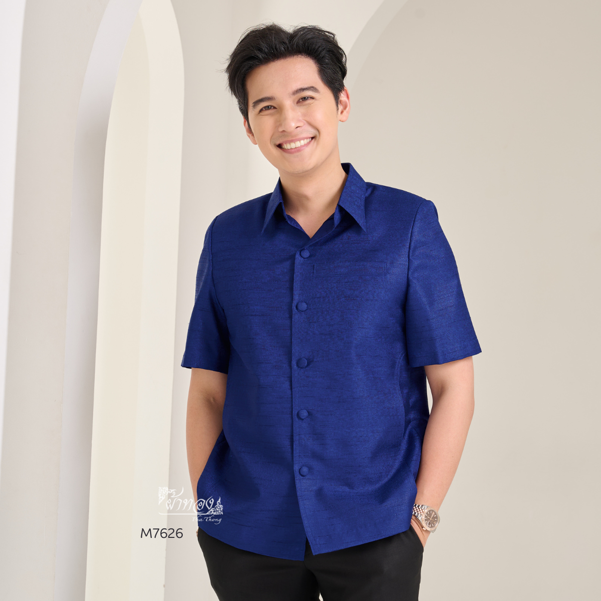 เสื้อผ้าไหมญี่ปุ่น สีกรมท่า ไซส์ S