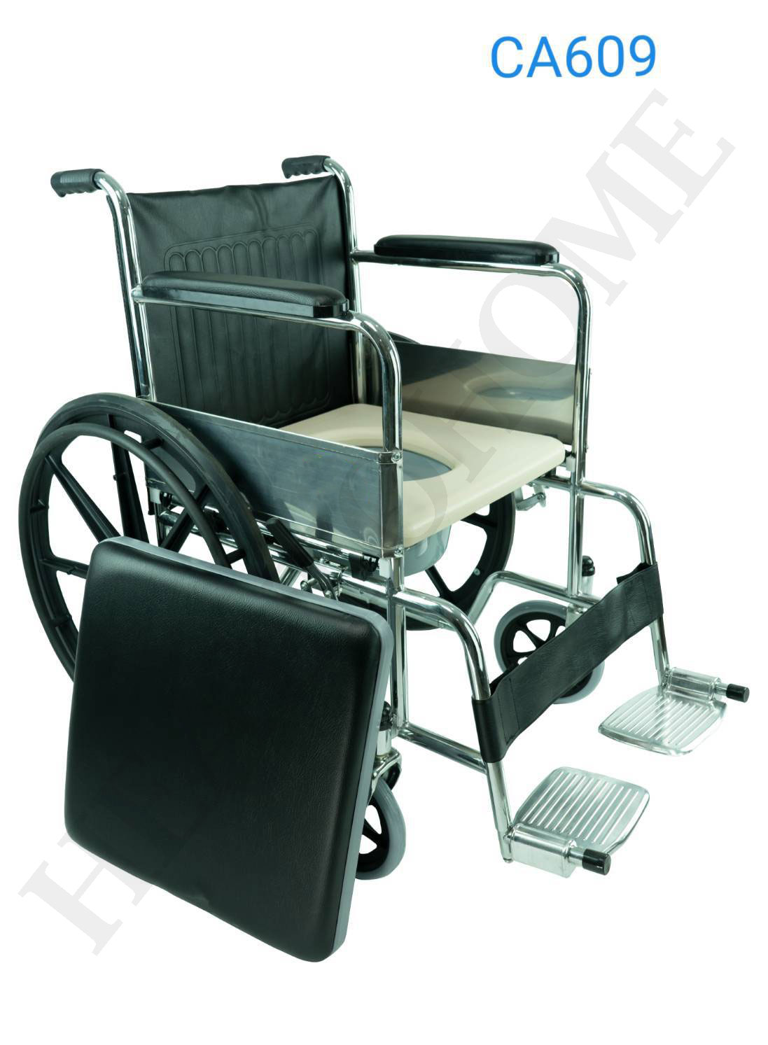 KC004-CA609 รถเข็นนั่งถ่าย พับได้ เบาะยก เหล็กชุบโครเมี่ยม ล้อแมกซ์ เบาะหนัง (ส่งฟรี)