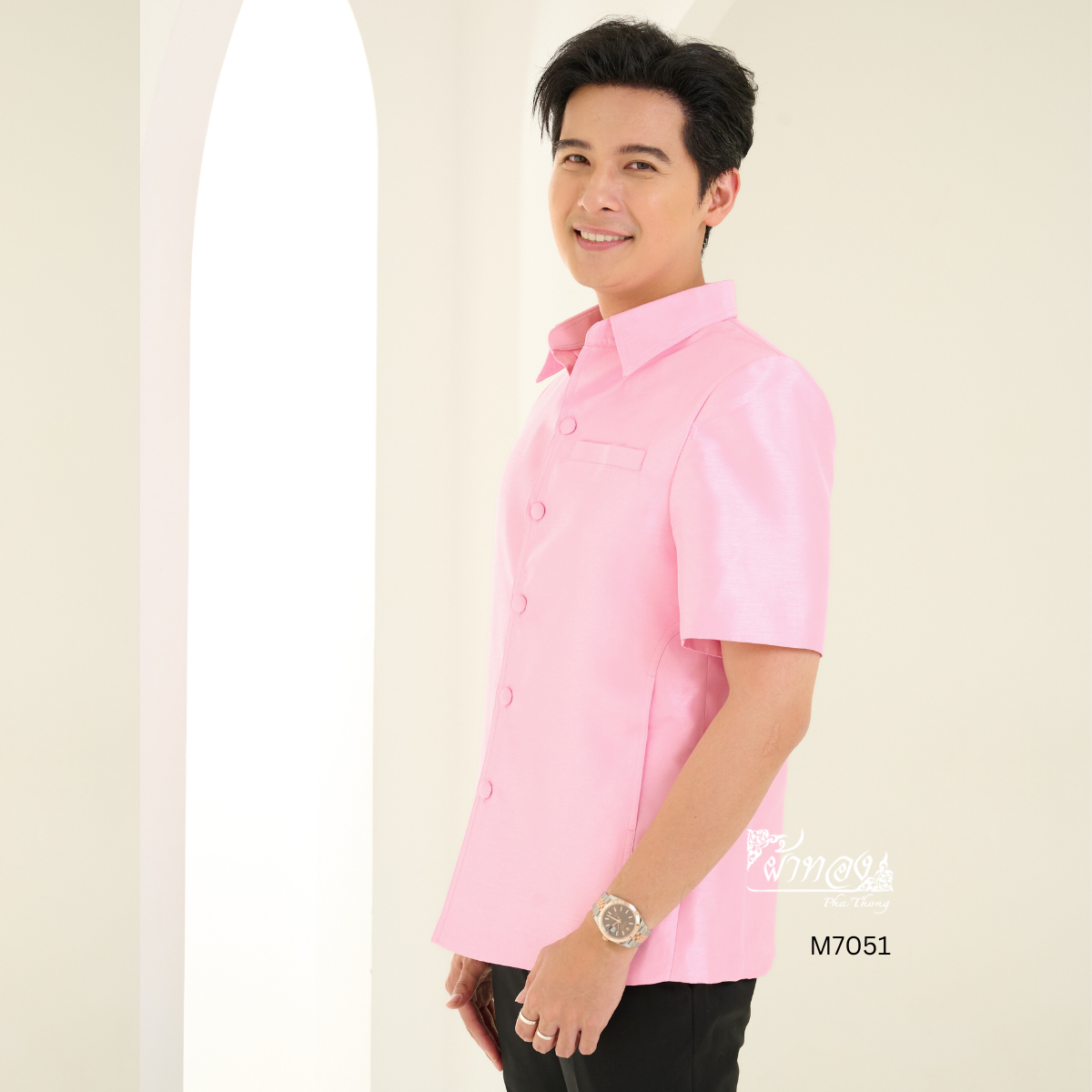 เสื้อผ้าไหมแพรทอง สีชมพูอ่อน ไซส์ XL