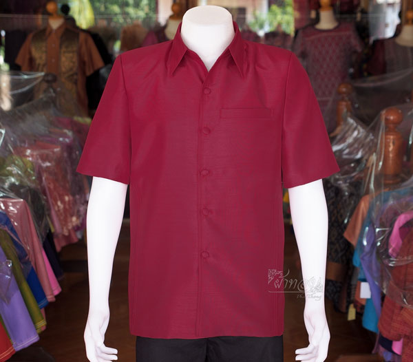 เสื้อผ้าไหมแพรทอง สีแดงเลือดหมู ไซส์ 4XL