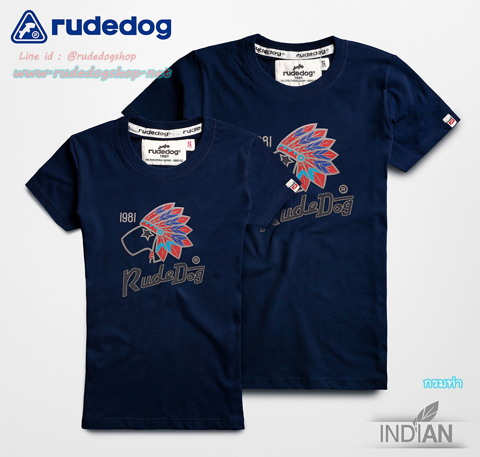 เสื้อยืดแขนสั้นผู้หญิง rudedog รุ่น Indian (อินเดียน) สีกรมท่า