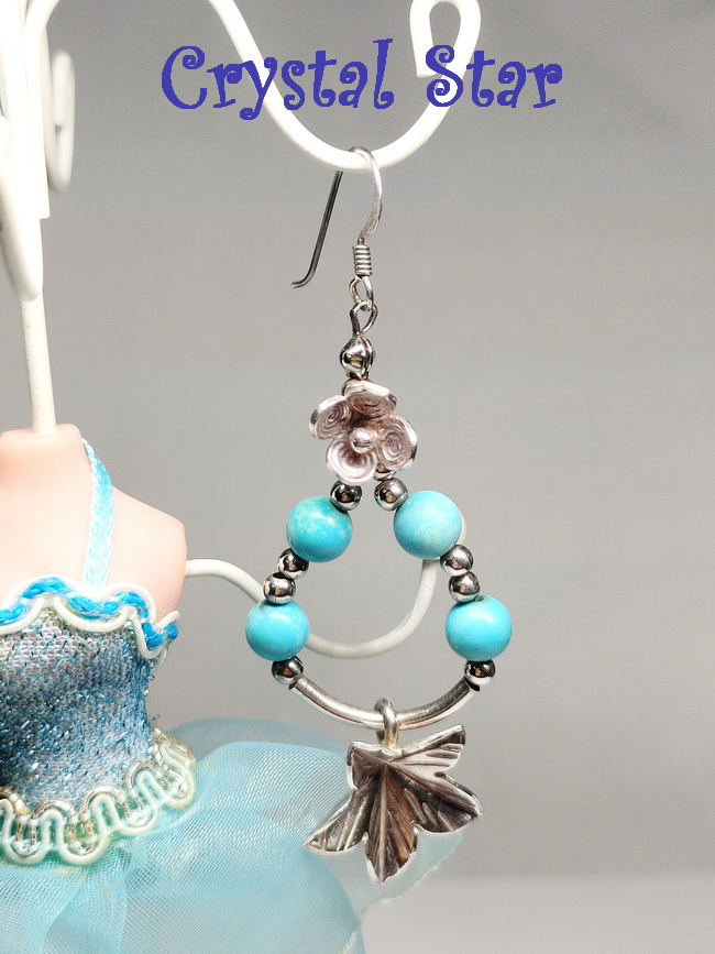 ต่างหูเงินแท้และเทอร์ควอยส์สีฟ้า