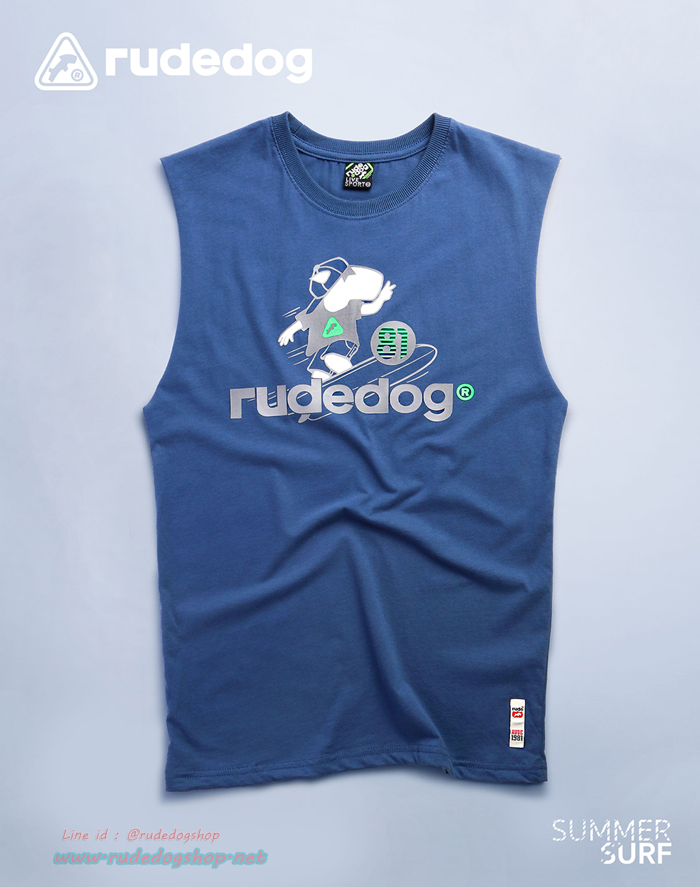 เสื้อยืดแขนกุด rudedog รุ่น Summer Surf (ซัมเมอร์ เซิร์ฟ) สีฟ้า-ดีฟซี