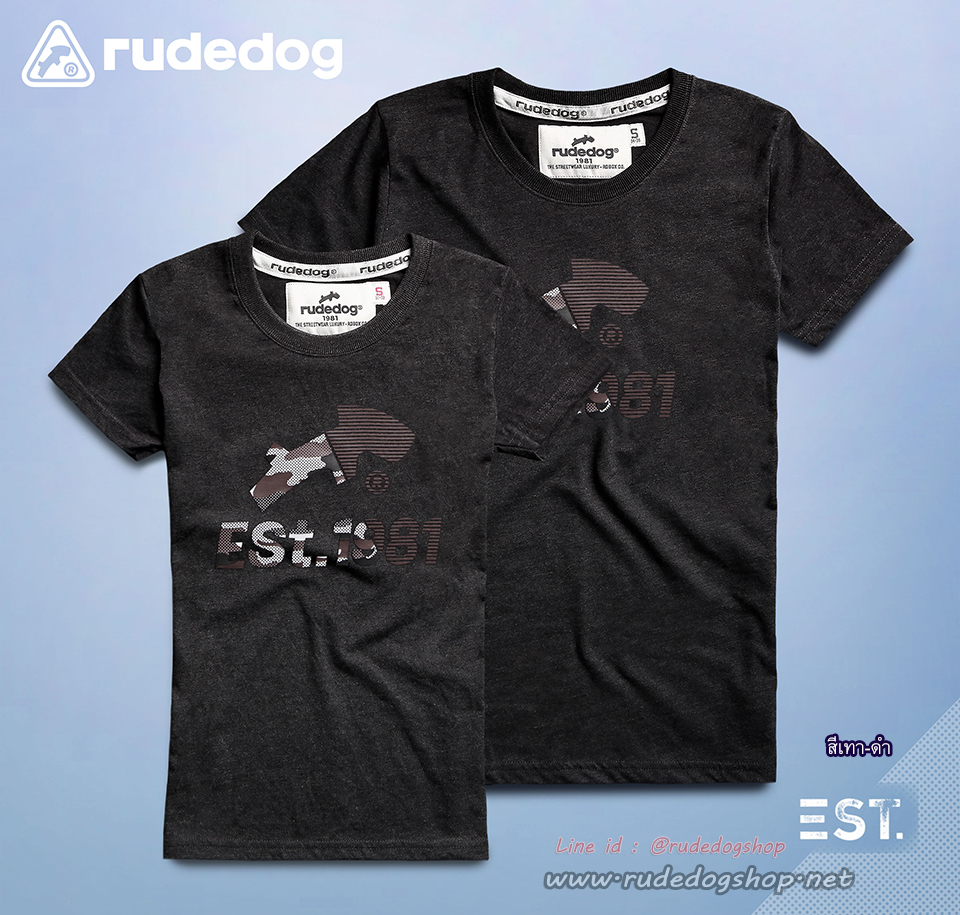 เสื้อยืดแขนสั้นผู้หญิง rudedog รุ่น Est.Point (อีเอสทีพ้อยส์) สีเทาดำ