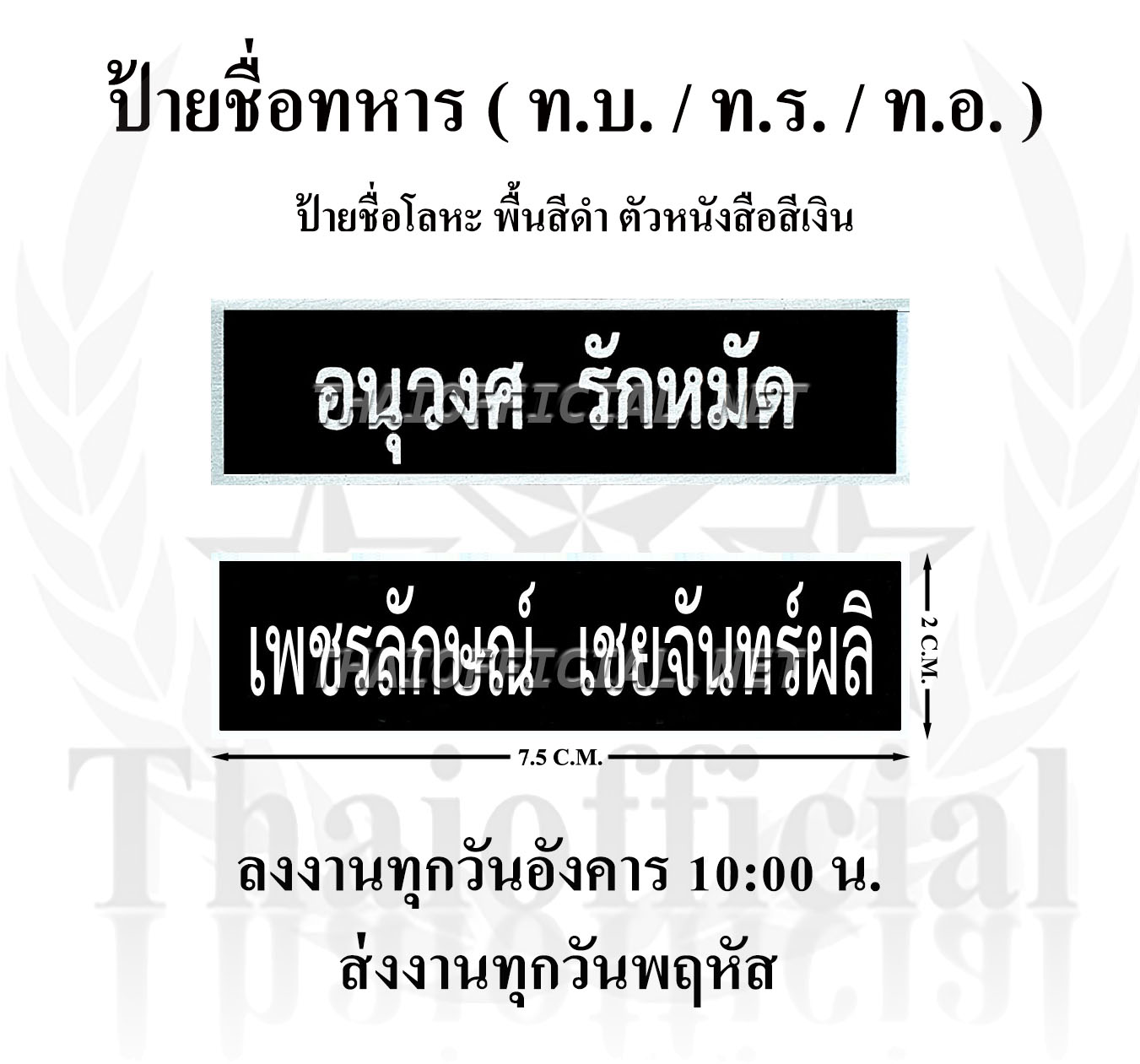 ป้ายชื่อทหาร ตามระเบียนใหม่ล่าสุด ขนาด 2 x 7.5 cm.