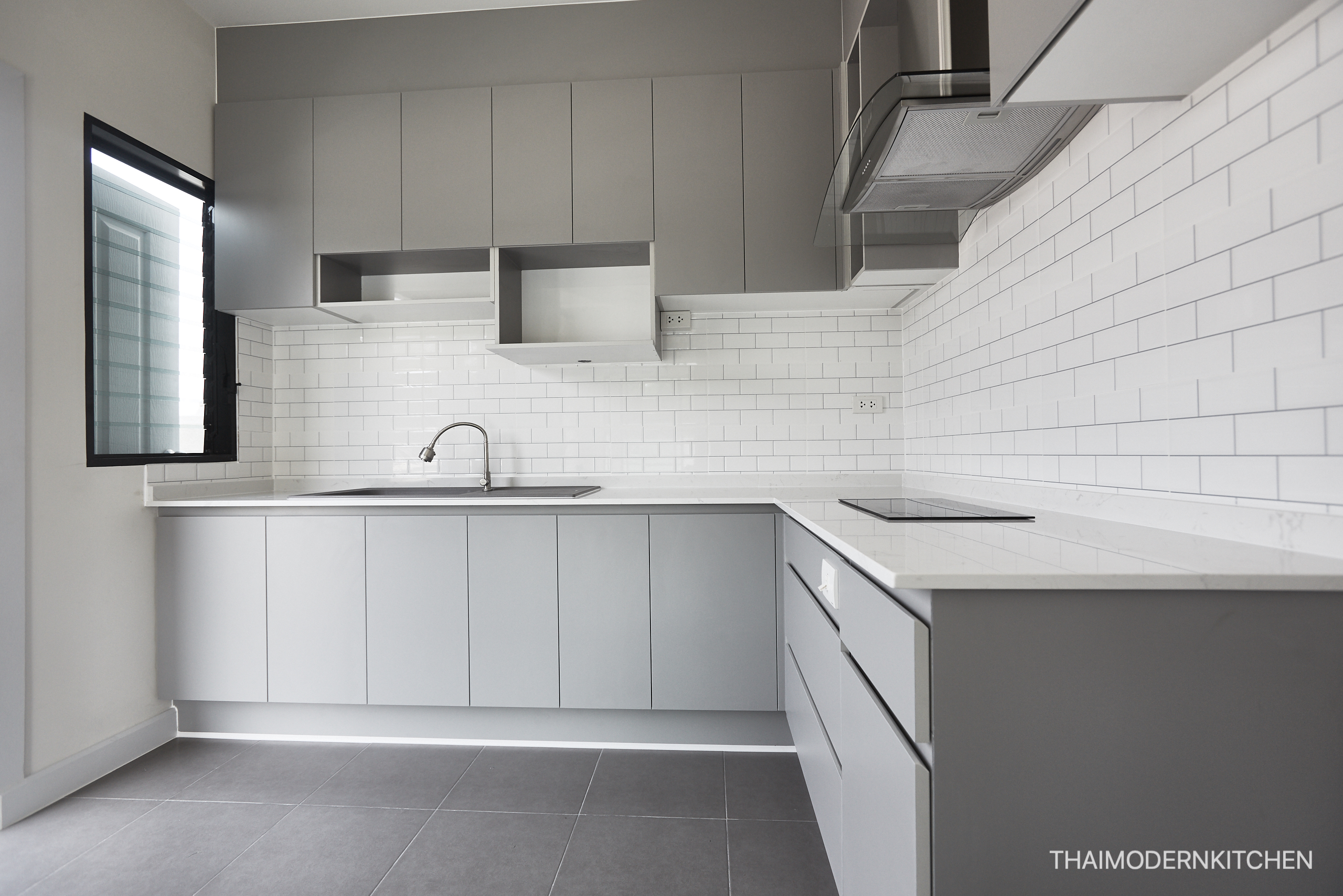 สีเทาก็กลับมาอีกครั้ง ครัวบิ้วอิน ราคา 53000 #ครัวบิ้วอิน ขนาด 2.2+1.2 ตู้บนล่าง