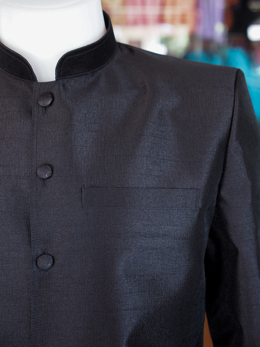 เสื้อสูทไหมมุก คอพระราชทานแขนยาว สีดำ ไซส์ L