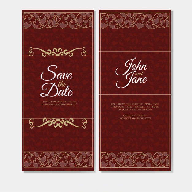 การ์ดแต่งงาน Wedding card สไตล์การออกแบบดีไซน์โทนสีแดงเข้มและตกแต่งด้วยลายกนกกับสีที่ต่างกันทำให้ดูหรูหรามีราคา การ์ดงานแต่ง ไว้สำหรับ เรียนเชิญแขกผู้มีเกียรติเข้ามาร่วมงานแต่งงาน // ตัวอย่างดีไซน์ การ์ดแต่งงาน การ์ดเชิญ การ์ดสวยๆ