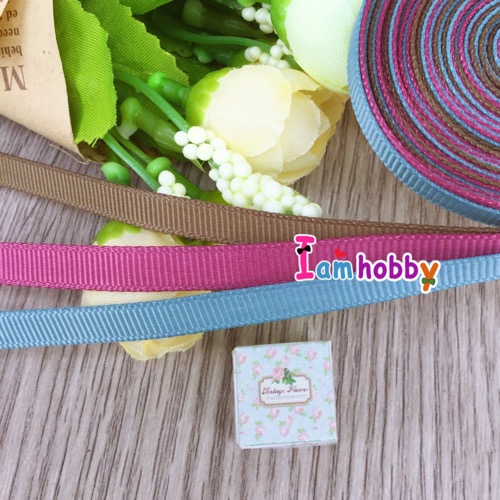 ริบบิ้นผ้า 6 มิล สีชมพู ฟ้า น้ำตาล ( 6 หลา : สีละ 2 หลา)