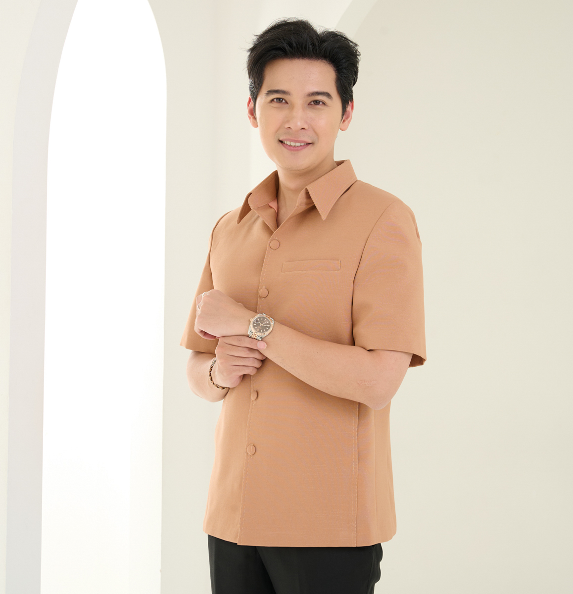 เสื้อผ้าฝ้ายแพรเงิน สีน้ำตาลทอง ไซส์ 4XL