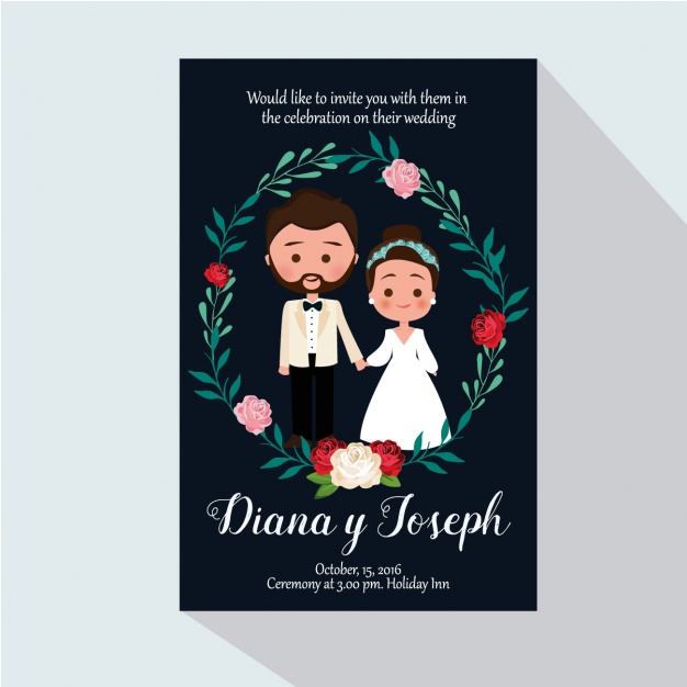 การ์ดแต่งงาน Wedding card สไตล์การออกแบบดีไซน์โดยใช้โทนสีครามและตกแต่งด้วยตัวการ์ตูนบ่าวสาวทำให้ดูสวยงามสดุดตา การ์ดงานแต่ง ไว้สำหรับ เรียนเชิญแขกผู้มีเกียรติเข้ามาร่วมงานแต่งงาน // ตัวอย่างดีไซน์ การ์ดแต่งงาน การ์ดเชิญ การ์ดสวยๆ