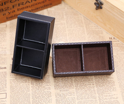 กล่องใส่ชา กาแฟ แบบ 2 ช่อง หนัง pu สีดำ สำหรับห้องพักโรงแรม ขนาด 15cm x 8cm x 5cm