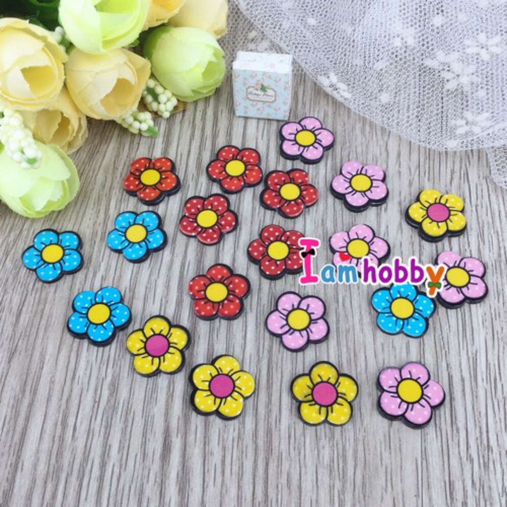 เรซิ่นดอกไม้ลายจุด คละสี เรซิ่นตกแต่ง ขนาด 15 มิล (แพ็คละ 20 ชิ้น)