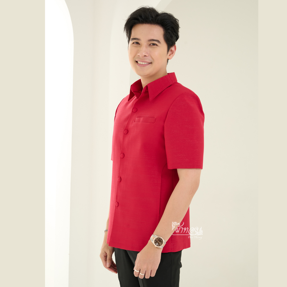 เสื้อผ้าฝ้ายแพรเงิน สีแดง ไซส์ M