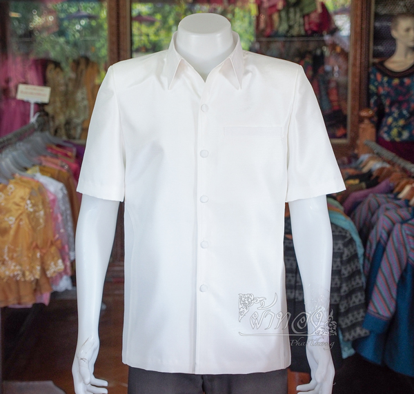 เสื้อผ้าไหมแพรทอง สีขาวงาช้าง ไซส์ 2XL