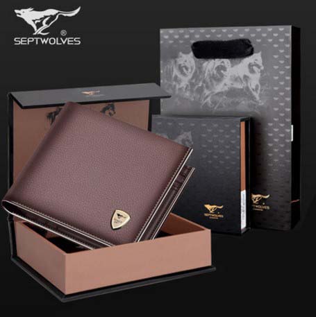 กระเป๋าสตางค์หนังแท้ SEPT WOLVES รหัส SW-006 [สีดำ มีซิป]