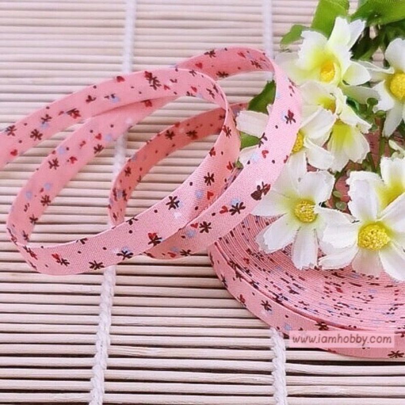 ริบบิ้นผ้า เทปผ้าสไตล์ญี่ปุ่น ขนาด 10 มิล ลายหัวใจ (1 หลา) (เลือกสี)