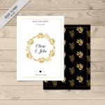 การ์ดแต่งงาน Wedding card สไตล์การออกแบบดีไซน์แบบใช้โทนสีดำตัดกับสีขาวและตกแต่งด้วยดอกไม้สีทองเพิ่มความหรูหราอลังการ การ์ดงานแต่ง ไว้สำหรับ เรียนเชิญแขกผู้มีเกียรติเข้ามาร่วมงานแต่งงาน // ตัวอย่างดีไซน์ การ์ดแต่งงาน การ์ดเชิญ การ์ดสวยๆ