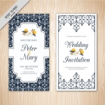 การ์ดแต่งงาน Wedding card สไตล์การออกแบบดีไซน์แบบใช้พื้นหลังสีขาวและตกแต่งลวดลายกราฟิกสีน้ำเงินทำให้ดูหรูหรายิ่งขึ้น การ์ดงานแต่ง ไว้สำหรับ เรียนเชิญแขกผู้มีเกียรติเข้ามาร่วมงานแต่งงาน // ตัวอย่างดีไซน์ การ์ดแต่งงาน การ์ดเชิญ การ์ดสวยๆ