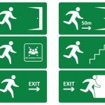 ฉลากป้ายแจ้งประกาศเตือน สไตล์การออกแบบดีไซน์แบบเรียบๆแต่มีสไตล์ ฉลากไว้ใช้แปะที่ประตูหนีไฟเพื่อความปลอดภัย // ตัวอย่างดีไซน์ สติ๊กเกอร์ฉลาก Chill Shop Package