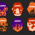 ป้ายสินค้า Hang Tag ป้ายกระดาษ สไตล์การออกแบบดีไซน์แบบใช้สีสันสวยงาม ป้ายสินค้าไว้สำหรับช่วงเทศกาลฮาโลวีนที่มีการจัดโปรโมชั่นลดราคาจูงใจให้ลูกค้าเกิดความต้องการสินค้ามายิ่งขึ้น // ตัวอย่างดีไซน์ ป้ายสินค้า Hang Tag ป้ายกระดาษ