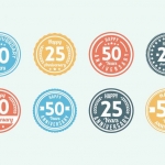 ฉลากกิจกรรมต่างๆและโปรโมชั่น สไตล์การออกแบบดีไซน์แบบใช้สีสันที่สวยงามสดุดตา ฉลากไว้ใช้แปะกับการ์ดวันครบรอบ // ตัวอย่างดีไซน์ สติ๊กเกอร์ฉลาก Chill Shop Package