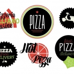 ฉลากป้ายประชาสัมพันธ์ สไตล์การออกแบบดีไซน์แบบใช้สีสันที่สดุดตาสวยงาม ฉลากไว้ใช้แปะกับสินค้าเกี่ยวกับธุรกิจร้านพิซซ่า // ตัวอย่างดีไซน์ สติ๊กเกอร์ฉลาก Chill Shop Package