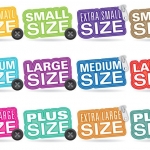 ฉลากเสื้อผ้าแฟชั่น สไตล์การออกแบบดีไซน์แบบเรียบๆแต่มีสไตล์ ฉลากไว้ใช้แปะกับแพคเกจเสื้อเพื่อให้บอกไซส์เสื้อที่ถูกต้อง // ตัวอย่างดีไซน์ สติ๊กเกอร์ฉลาก Chill Shop Package