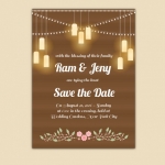 การ์ดแต่งงาน Wedding card สไตล์การออกแบบดีไซน์โดยใช้สีน้ำตาลตัดกับสีตัวอักษรสีขาวและเพิ่มโคมไฟทำให้ดูโดดเด่นสดุดตา การ์ดงานแต่ง ไว้สำหรับ เรียนเชิญแขกผู้มีเกียรติเข้ามาร่วมงานแต่งงาน // ตัวอย่างดีไซน์ การ์ดแต่งงาน การ์ดเชิญ การ์ดสวยๆ