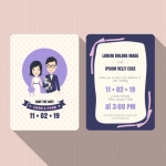 การ์ดแต่งงาน Wedding card สไตล์การออกแบบดีไซน์โดยการใช้ตัวการ์ตูนคู่รักเพิ่มความโดดเด่นสวยงาม การ์ดงานแต่ง ไว้สำหรับ เรียนเชิญแขกผู้มีเกียรติเข้ามาร่วมงานแต่งงาน // ตัวอย่างดีไซน์ การ์ดแต่งงาน การ์ดเชิญ การ์ดสวยๆ