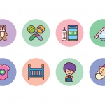 ฉลากแม่และเครื่องใช้เด็ก สไตล์การออกแบบดีไซน์โดยการใช้สีหวานๆทำให้ดูสบายตา ฉลากไว้ใช้แปะกับของเล่นเด็ก,ของใช้สำหรับเด็ก // ตัวอย่างดีไซน์ สติ๊กเกอร์ฉลาก Chill Shop Package