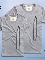 เสื้อยืดแขนสั้นคอกรม รุ่น Zipper (ซิปเปอร์) L สีเทาท็อปดาย